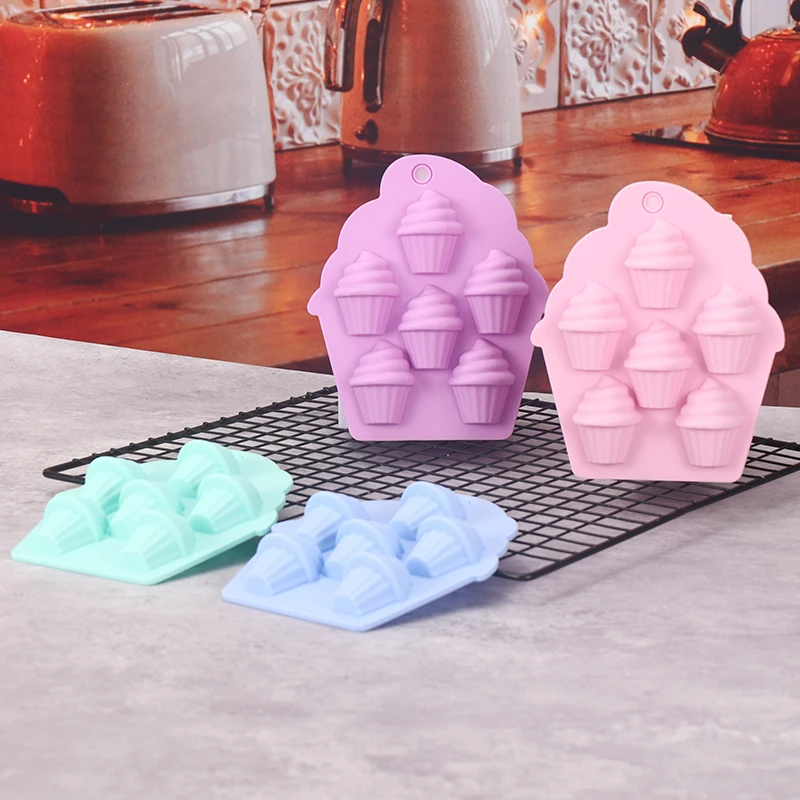  Silicone Mold 6 Hole Ice Cream Sorbet Shaped Baking Mould Muffin Cup Pattern Cake Chocolate Mousse Candy Fudge Make Tools 