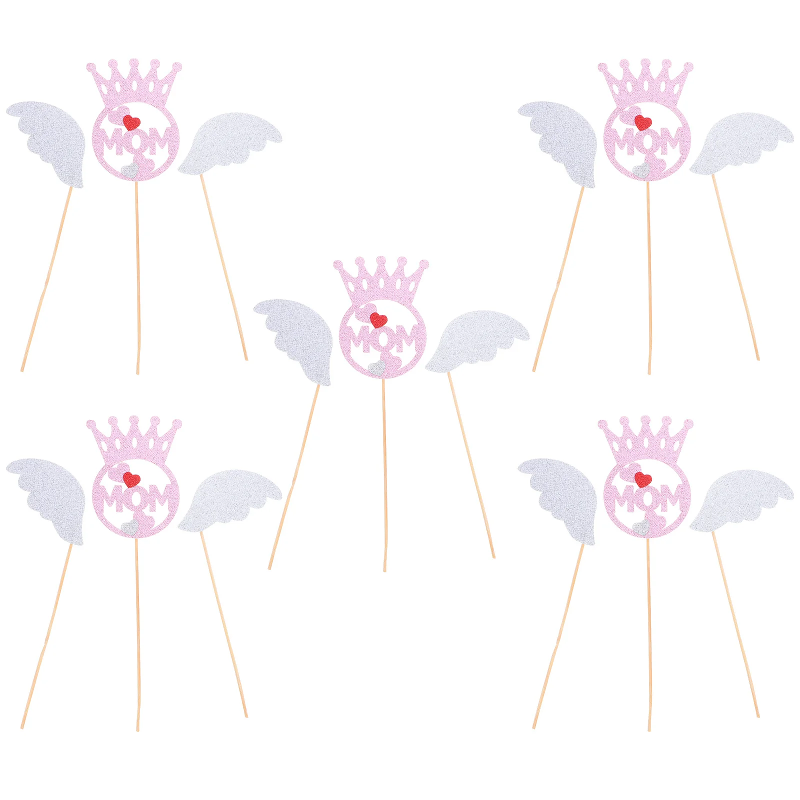 

5Pcs Mother's Day Cake Decors Heart Letter Cake Insert Toppers for Mom Birthday Party Cupcake Dessert Decoration