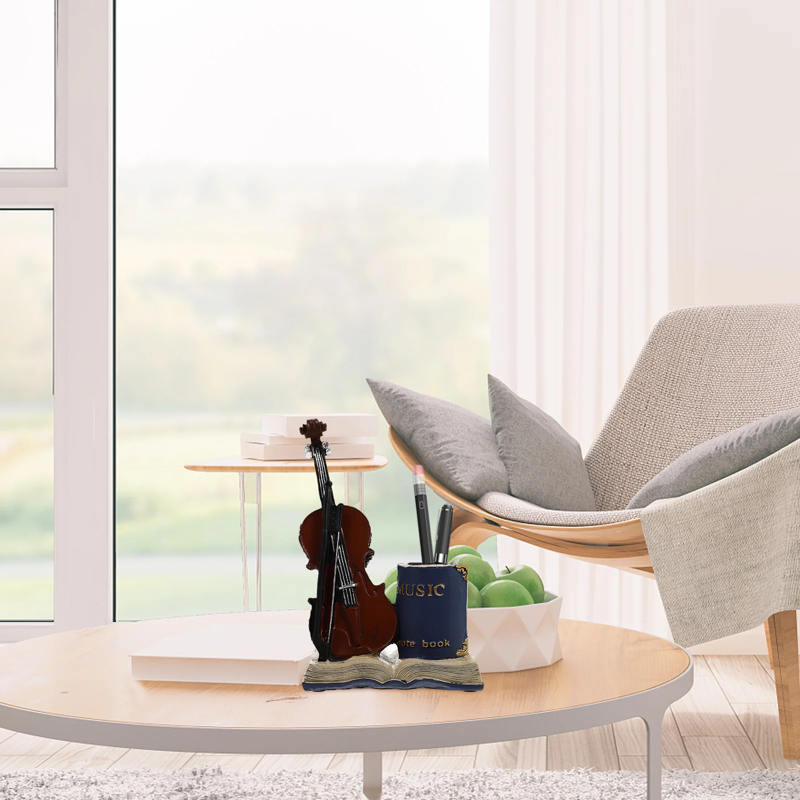 

1Pcs Retro Violin Pen Container Resin Table Decoration Desktop Creative Pen Holder Music Instrument Storage Makeup Tools Bucket