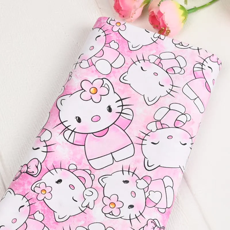 Sanrio Hello Kitty Pink Plain 100% Cotton Fabric For Sewing Patchwork Clothes DIY Quilting Needlework Material