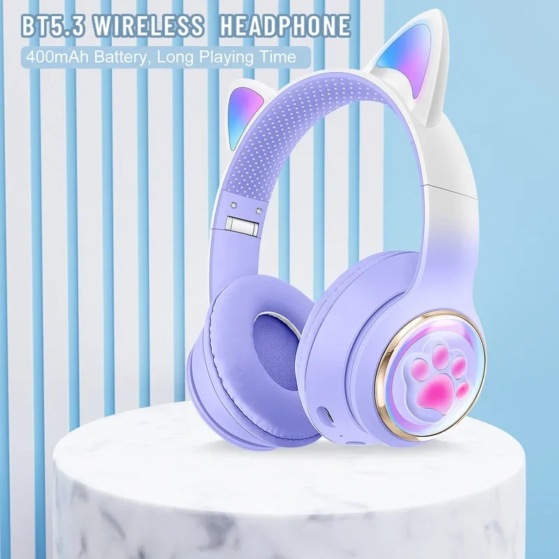 

Cute Cat Headphones Wireless Girls Kids Headphones With Microphone Foldable Stereo Music Headset for Iphone Ipad Table Gifts