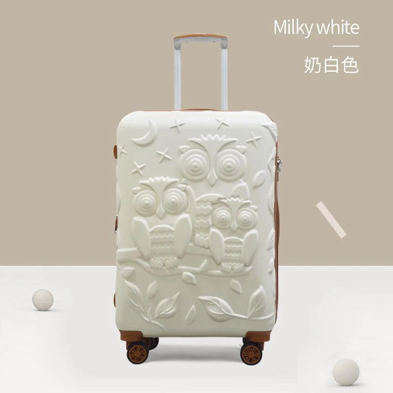 Cartoon 3D owl suitcase 24 inch female trolley box universal wheel can be expanded password male luggage