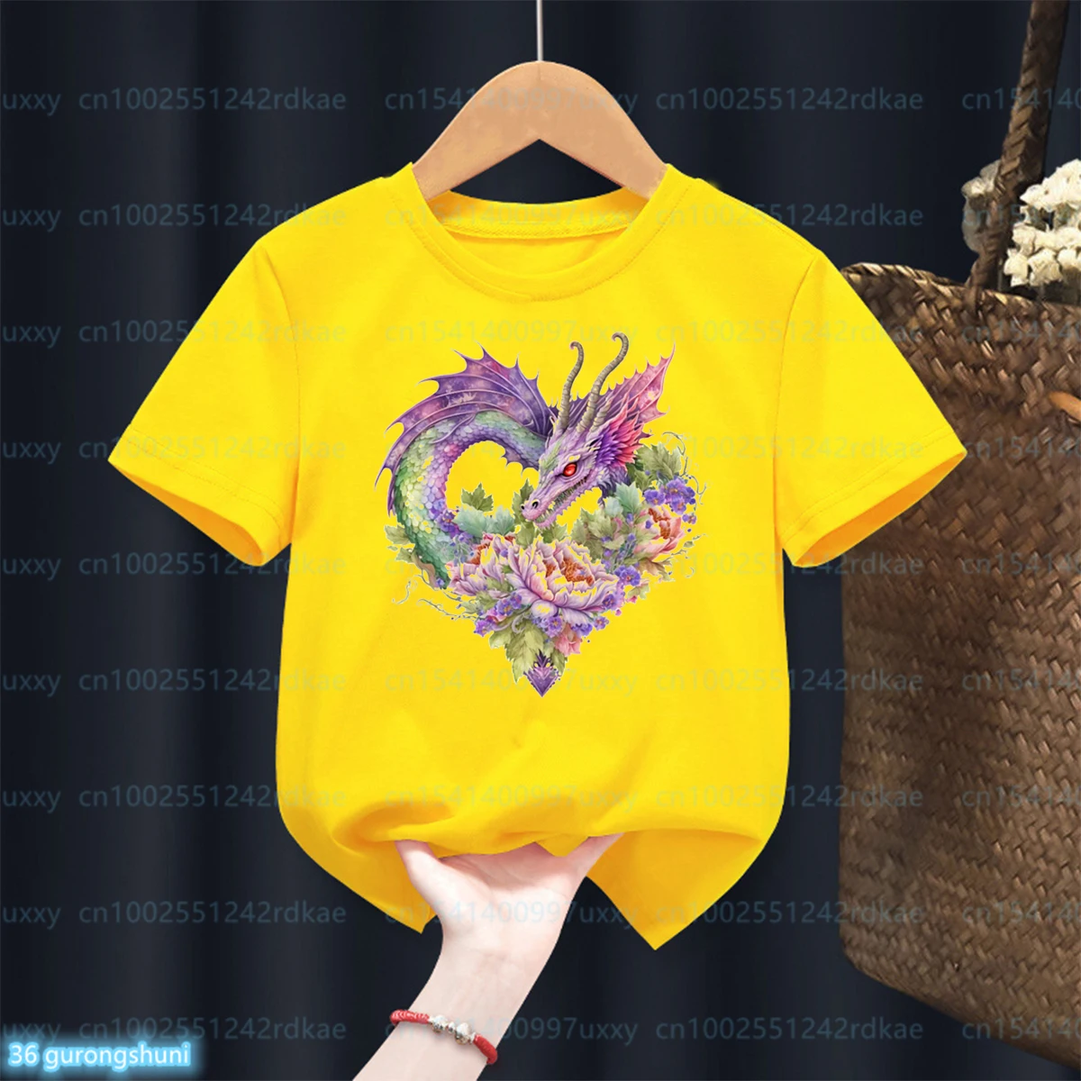 T-Shirt For Boys Cool Dragon Anime Print Tshirts Fashion Trend Boy Yellow O-Neck Tshirts Tops Cute Baby Boy T Shirt Wholesale