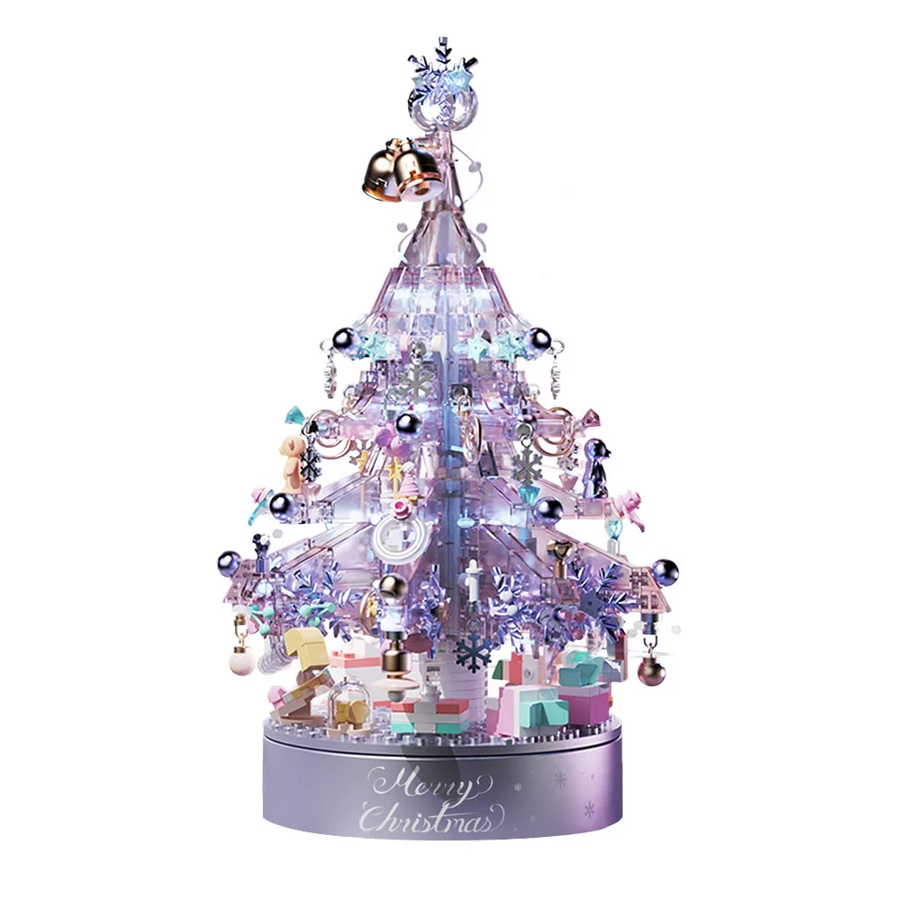 Crystal Christmas Tree Building Block Set, 730 PCS Christmas Music Box Bricks Model Kit, Construction Toy for Adults Girls