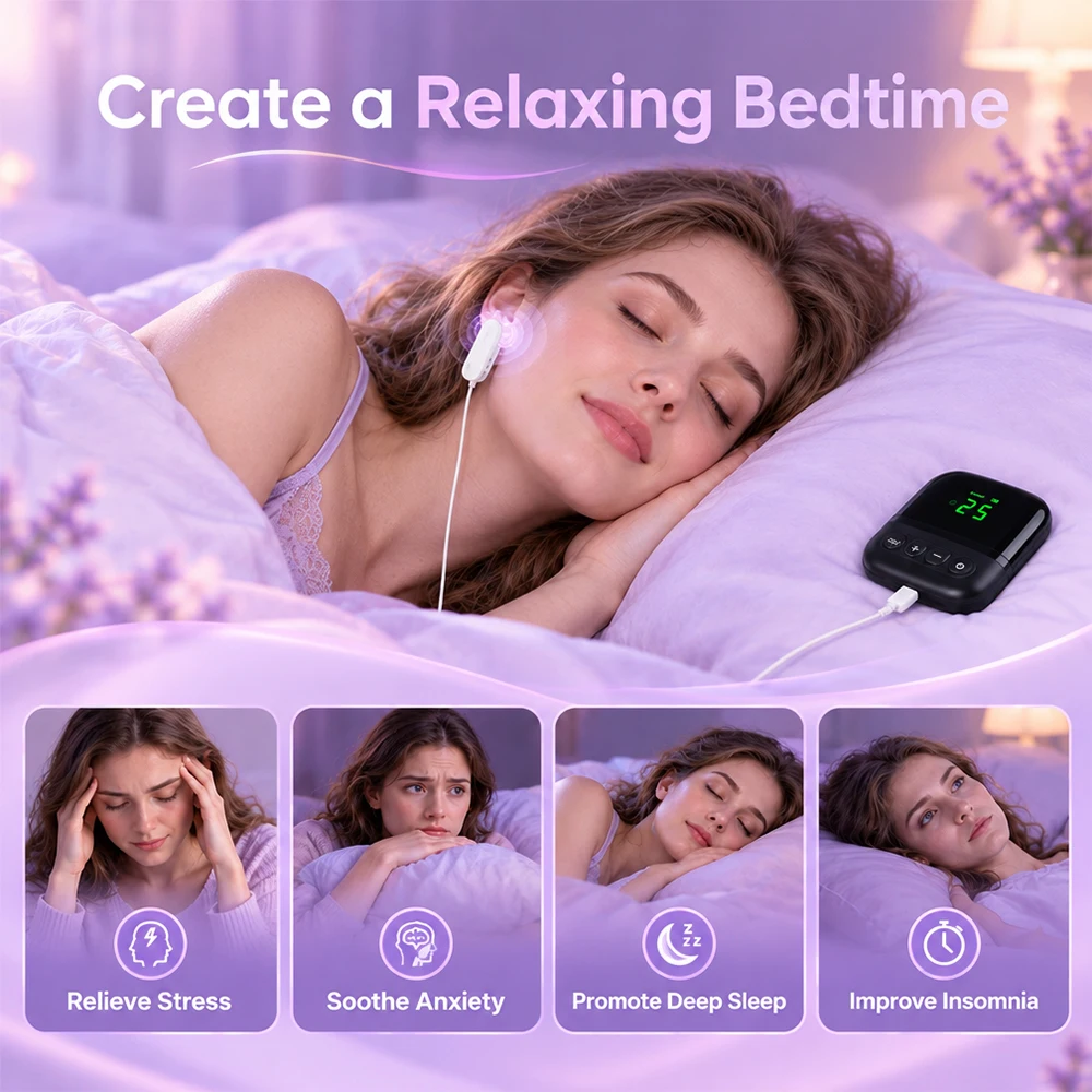 Ear Clip Sleep Aid Device 3 Modes 20 Intensity Levels Silicone Ear ClipRelaxation Device Rechargeable for Home Travel Bedtime