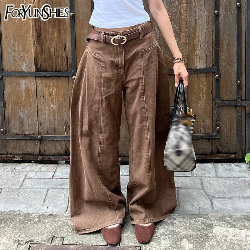 

Women Low Rise Vintage Wide Leg Gyaru Denim Pants Casual Baggy Jeans 2025 Summer Hip Hop Fairy Grunge Trousers Y2K Clothes