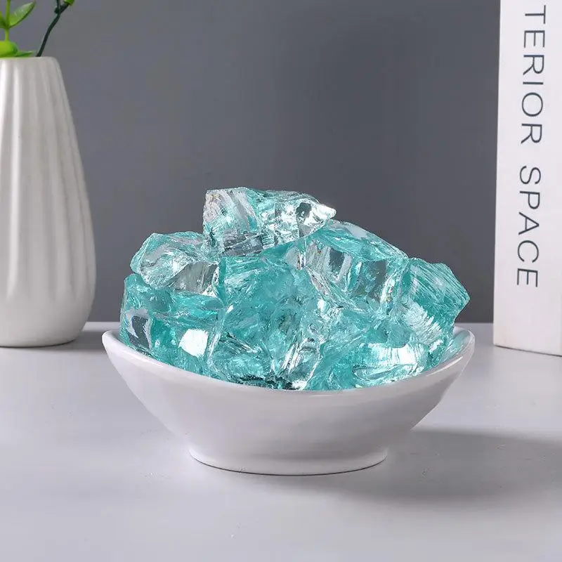 100g Pack Light Blue Glass Crystal Raw Stone Crushed Stone Aromatherapy Diffuser Stone Fish Tank Decoration Stone