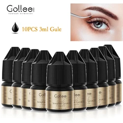 Gollee 3ml 10pcs Wholesale No Irritation Eyelash Gule Extension Fast Dry Adhesive for Self Home Use Pro Lash Extension Supplies