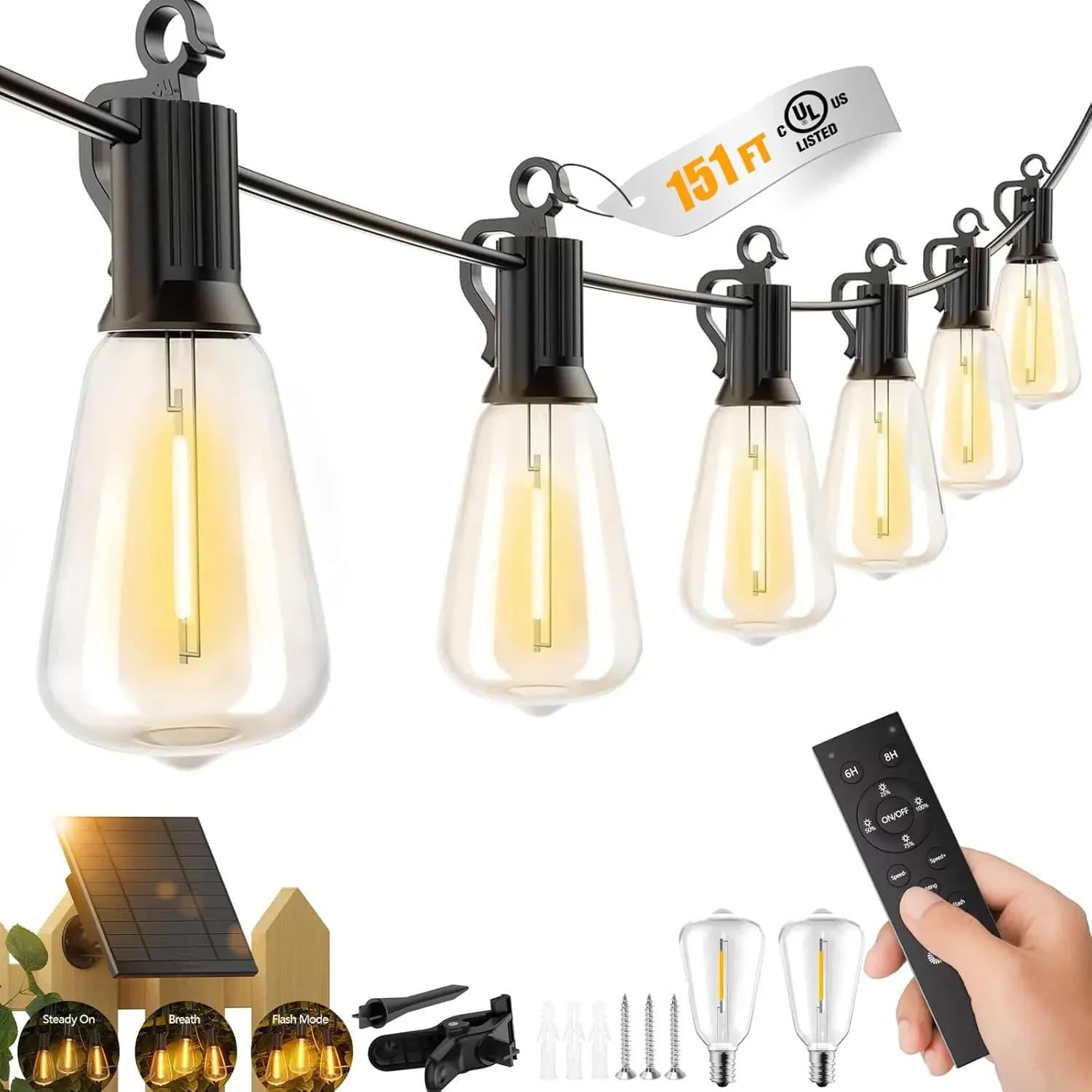 

Outdoor Solar String Lights Waterproof Dimmable Timable Shatterproof Commercial Grade Patio Garden Backyard Party Decor