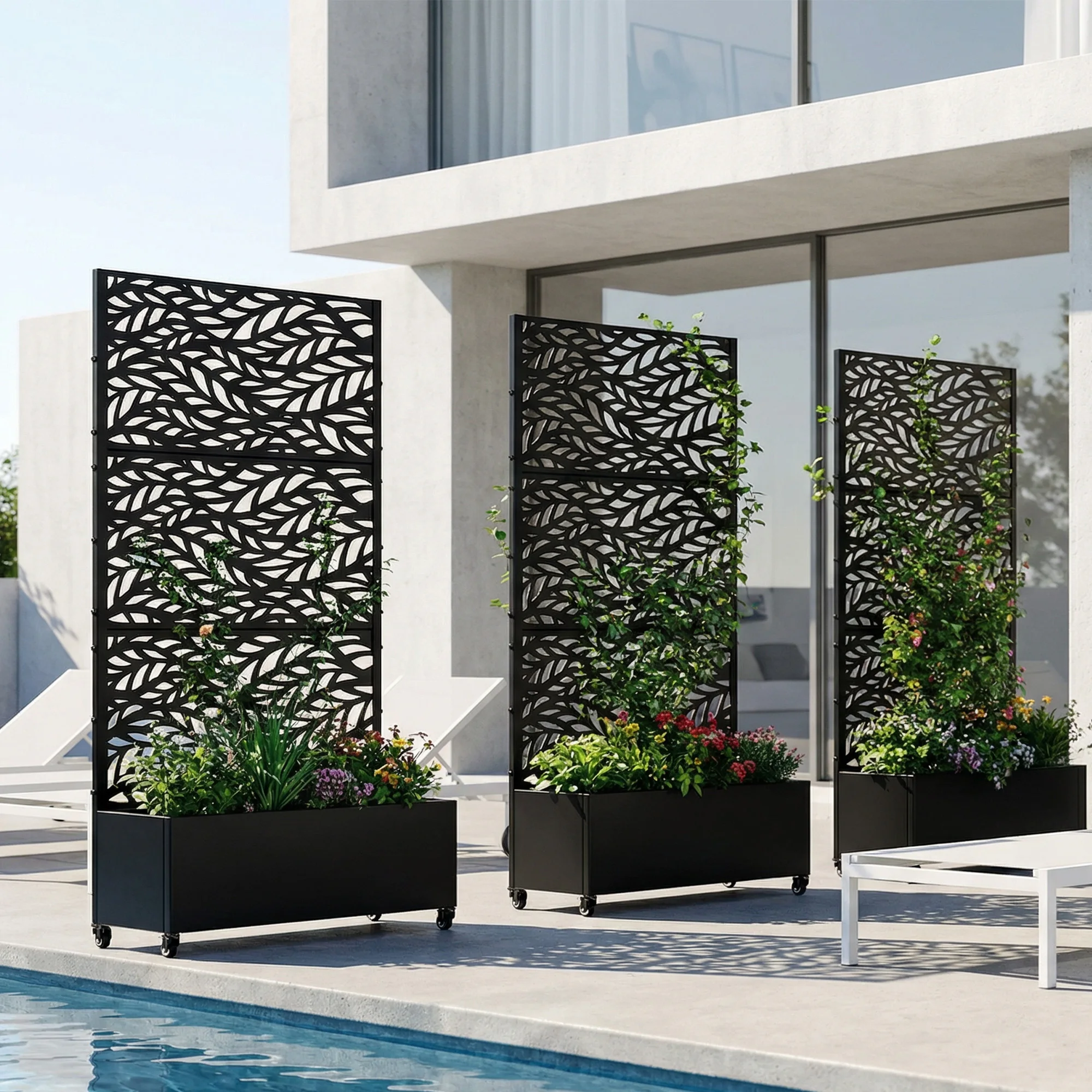 6 ft. H x 3 ft. W Metal Planter Box privacy screen Garden Bed with Trellis and Wheels - Black view 5