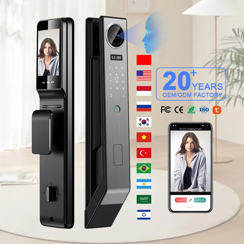 Smart Door Lock 3D Face Recoginition  Code Automatic 4200mAh Battery Biometric Wood Door App Smart Locks for Home Door