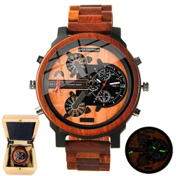 Big Face Wrist Watches Men Large wood Watch Man Fashion Men's Quartz Wristwatches Strap Dress Dual Clock Wooden Watch for Men