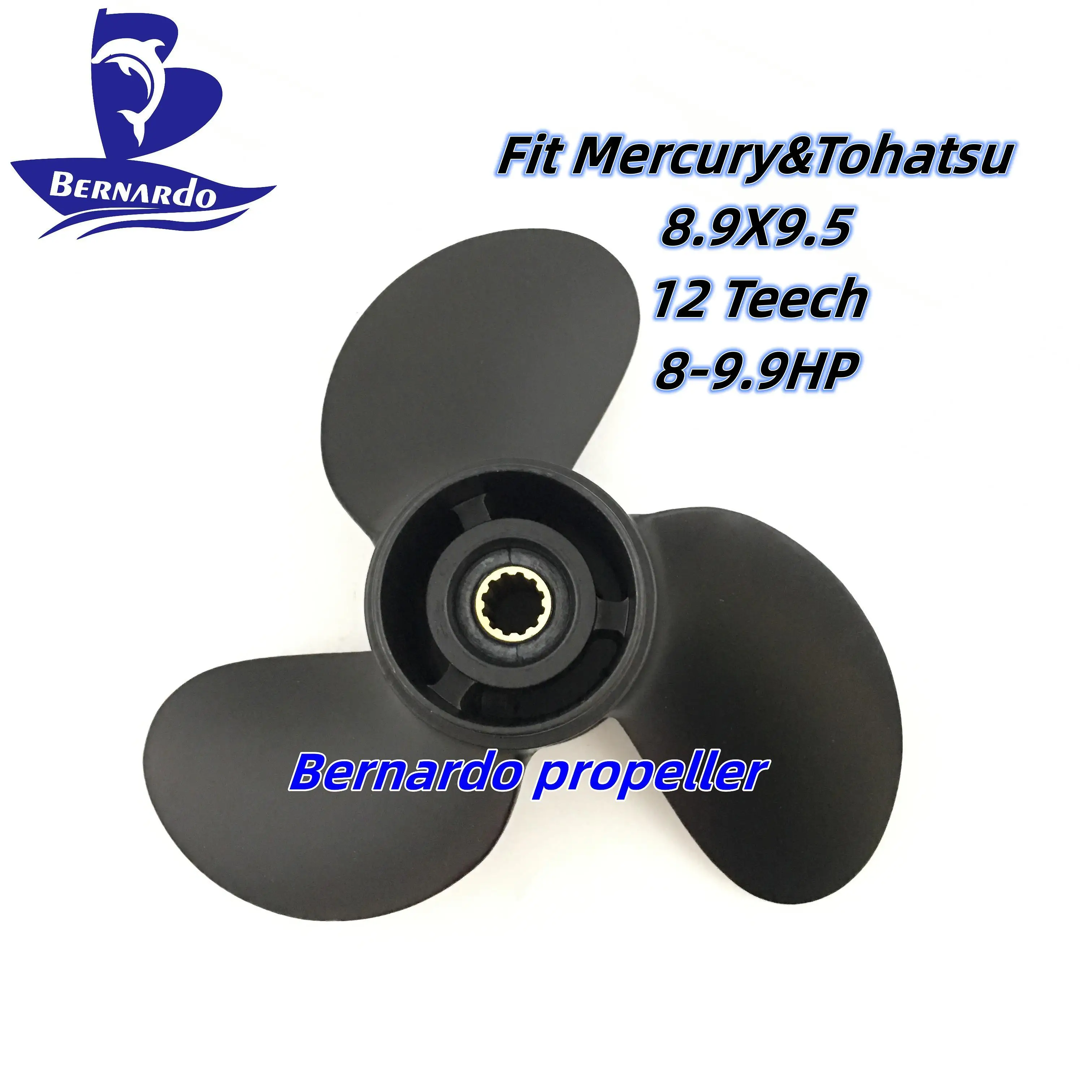 Bernardo Boat Propeller 8.9X9.5 For Mercury Tohatsu 8 9.9HP Outboard Engines Motor Aluminum Alloy Screw 3 Blade 12 Tooth Spline