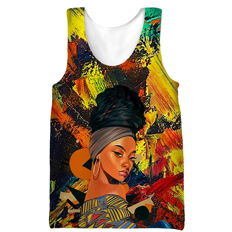 2024 Harajuku African Girls Pattern Vest Daily Fitness Men Tank Top Sleeveless Funny Undershirt Round Neck Men Clothing y2k Tops