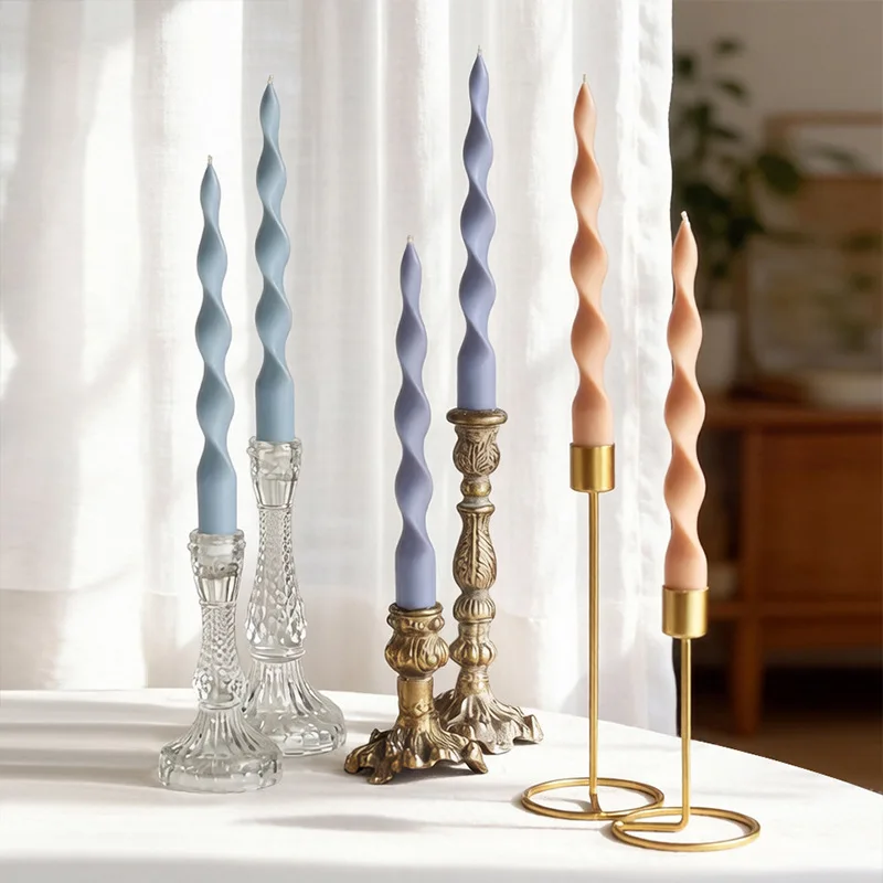 2.6x24cm Ins French Spiral Twist Candle 2pc/box Smokeless Long Pole Twisted Wax Wedding Table Home Soft Decoration Candle