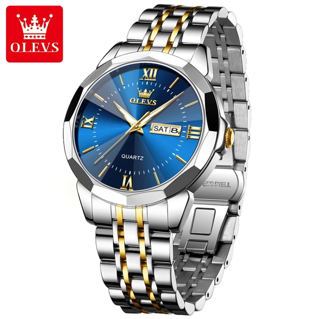 

OLEVS 9989 Fashion Quartz Watch Gift Stainless Steel Watchband Round-dial Wristwatch Week Display Calendar Luminous