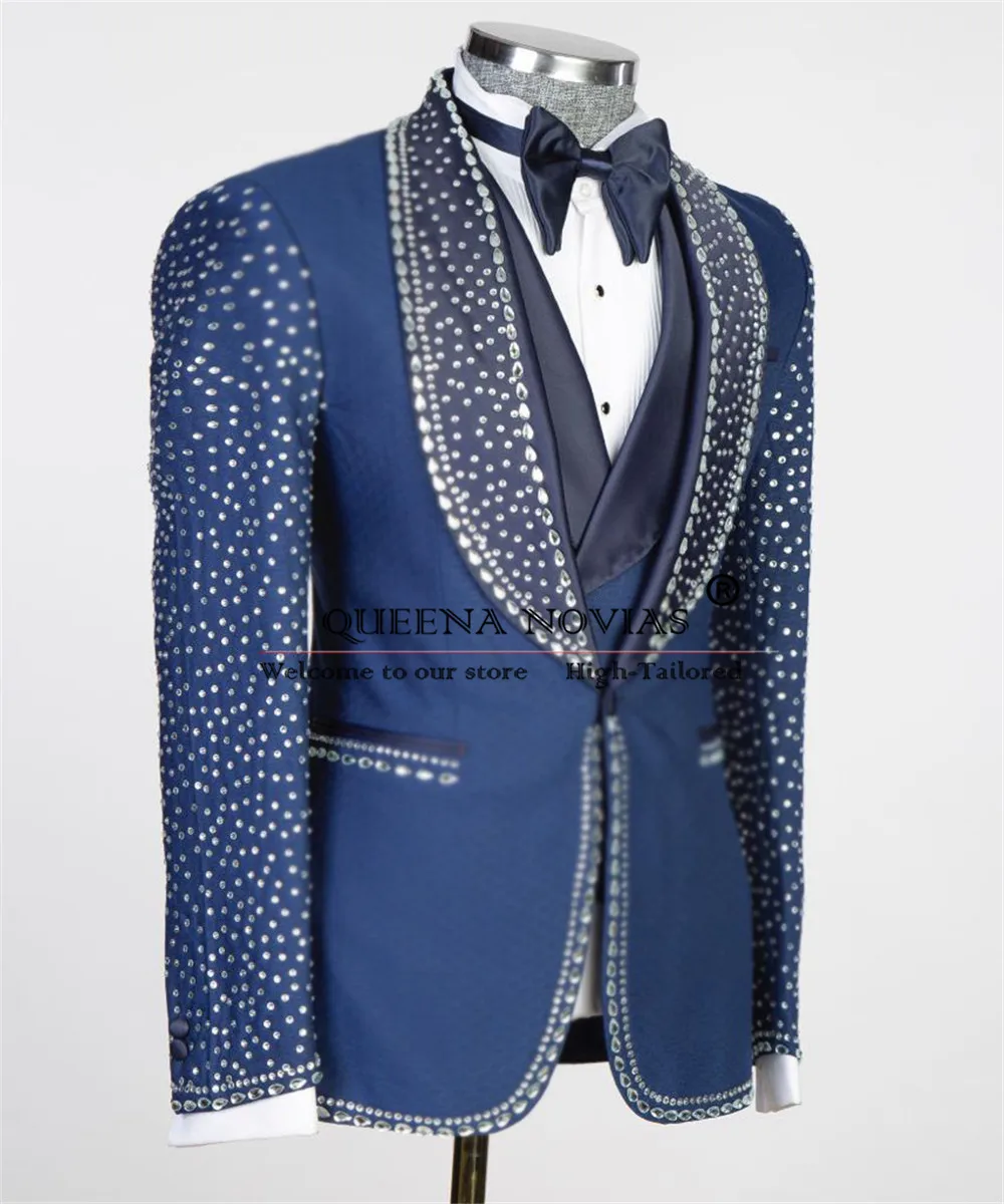 Exquisite Suits Men Sparkly Crystals Gemstone Beaded Prom Blazer Customized Man Formal Party Wedding Tuxedo Business Prom Blazer