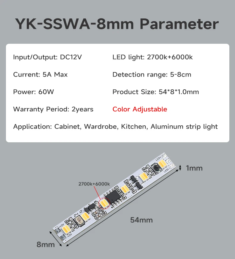 DC12V 5A 60W mit CCT variabler Farbtemperatur LED-Lampenperlen, Handbewegungssensor-Schalter, keine dunklen Bereiche, kein Bohren erforderlich – Detail 3