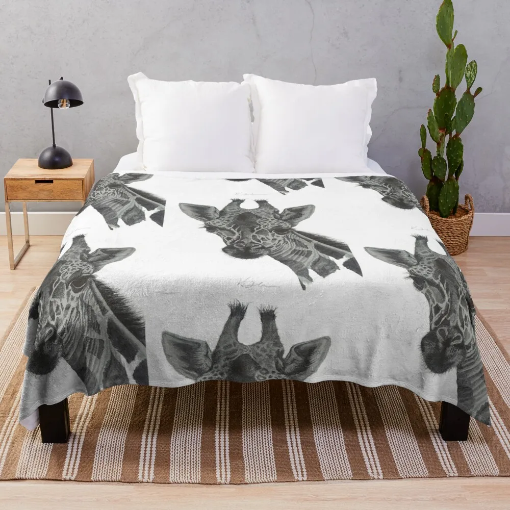 Safari Giraffe, Charcoal Pencil Drawing Throw Blanket for winter Designers Winter beds Decorative Throw Blankets