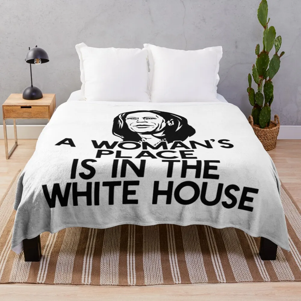 A WOMAN'S PLACE IS IN THE WHITE HOUSE Kamala Harris Meme Throw Blanket Cute Multi-Purpose Decorative Throw Furry Blankets