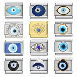 2025 Top Fashion Devil's Eye Cream Charm Italian Modular Links Fit 9mm Elastic Bracelet Stainless Steel Jewelry DIY Making