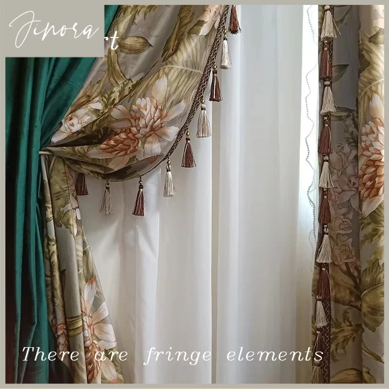 

Retro American Green Blackout European Embroidered Velvet Curtains For Living Room Bedroom Dining Luxury Blackout Custom Size