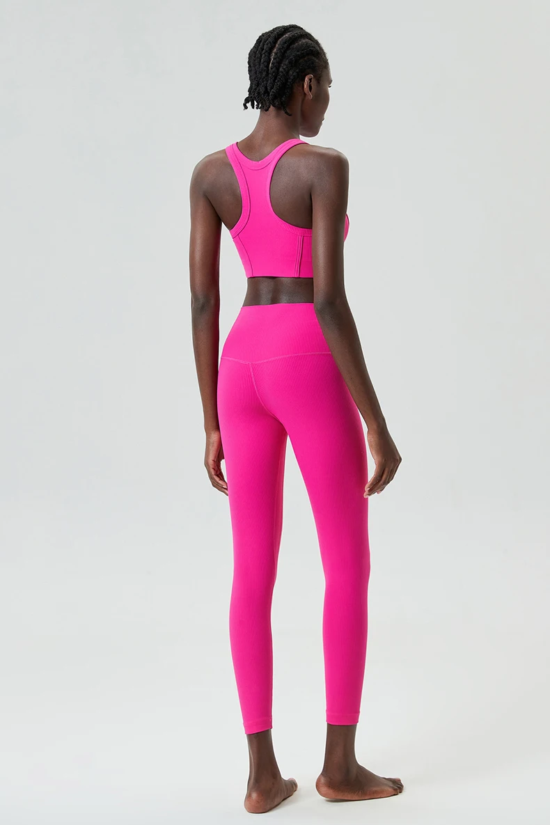 Zweiteiliges Fitness-Yoga-Set für Damen, einfarbig, dehnbar, Gym-Anzug, atmungsaktiv, für hohe Beanspruchung, Laufsportbekleidung, Trainingskleidung für Damen – Detail 17