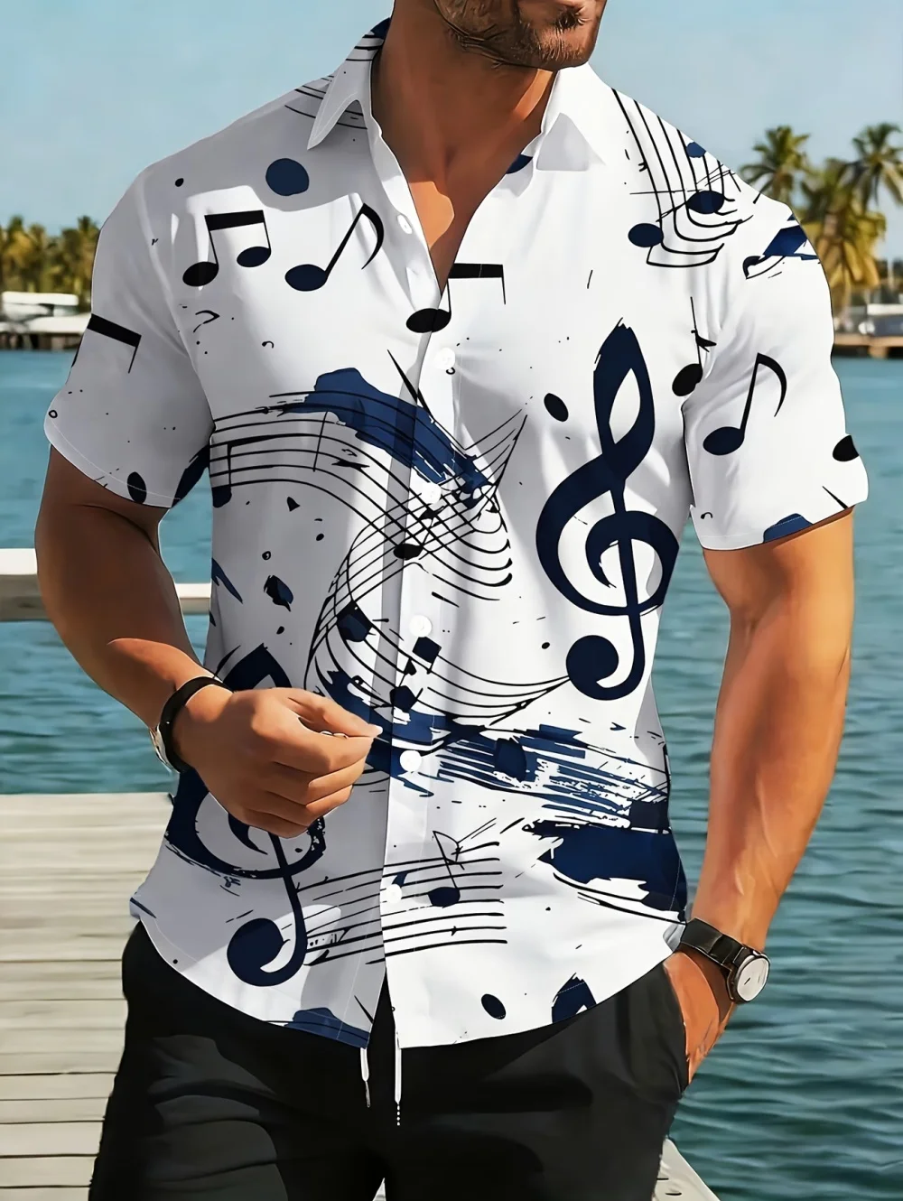 Summer Hawaiian Shirts for Men 3D Vintage Music Rocker Guitar Print Beach Shirt Short Sleeve Tees Tops Harajuku Men's Clothing