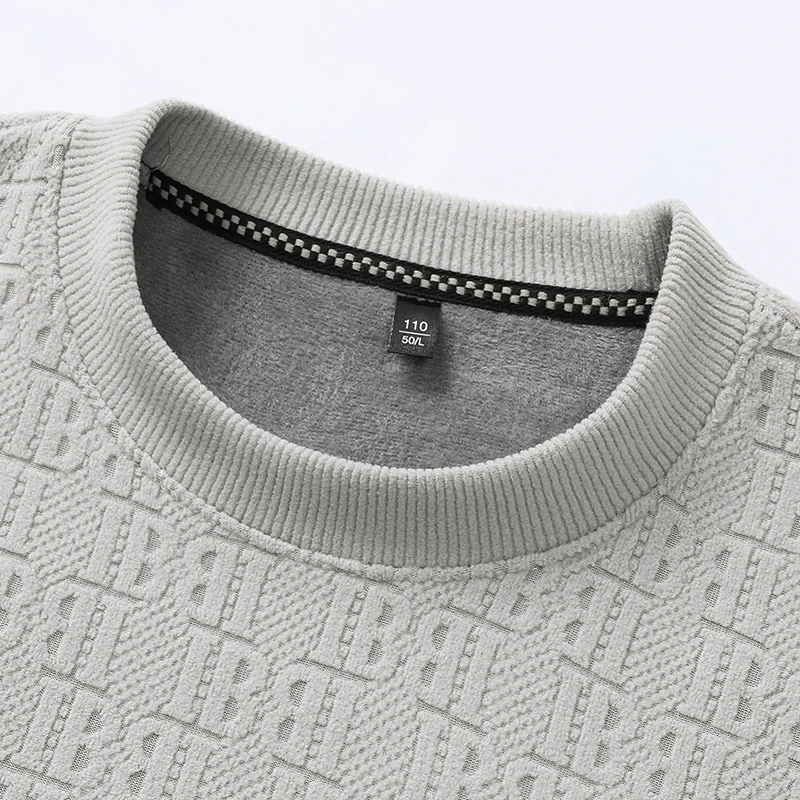 Winter Herren Casual Strickpullover Langarm mit Allover-Prägemuster Fleece-Innenfutter Rundhals Bürokleidung – Detail 24