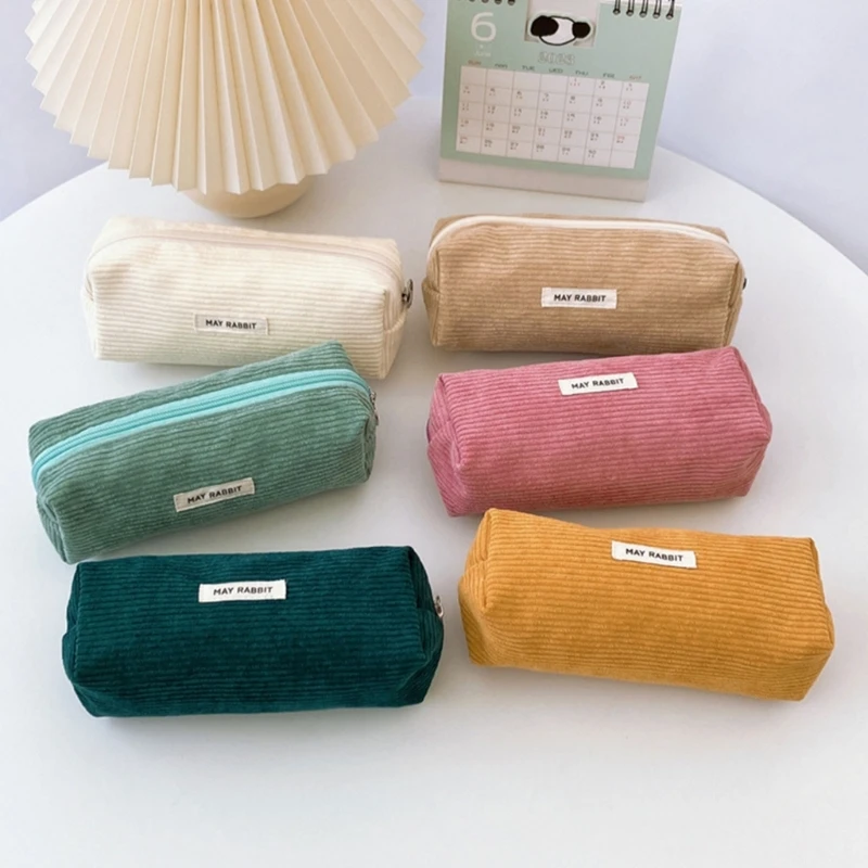 2Pcs Large Capacity Pencil Bag Corduroy Pen Case Multipurpose Pen Pencil Case