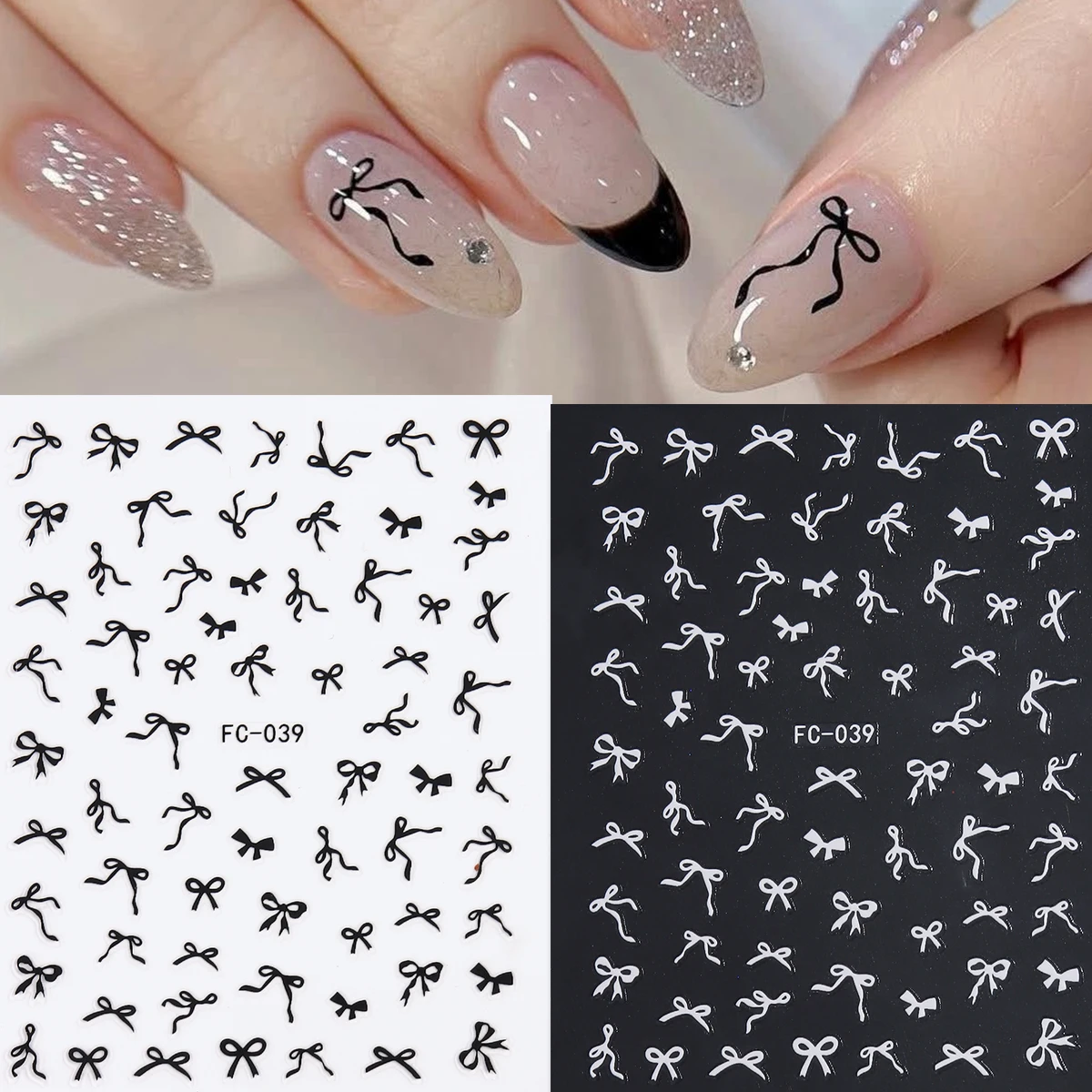 fc-039-black-bow-nail-stickers-classic-french-manicure-with-nude-glitter-base-3d-rhinestone-decorations-set-elegant-lady-sty