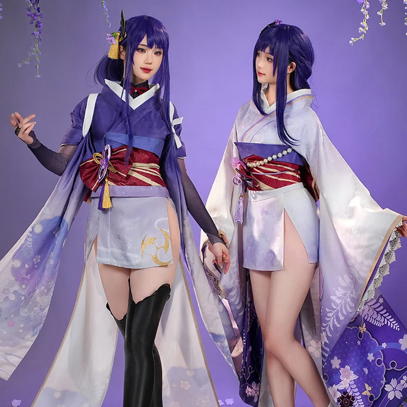 The Game Genshin Impact cos Raiden Sisters Kimono Costume Delicate Print Raiden Makoto Raiden Ei Cosplay