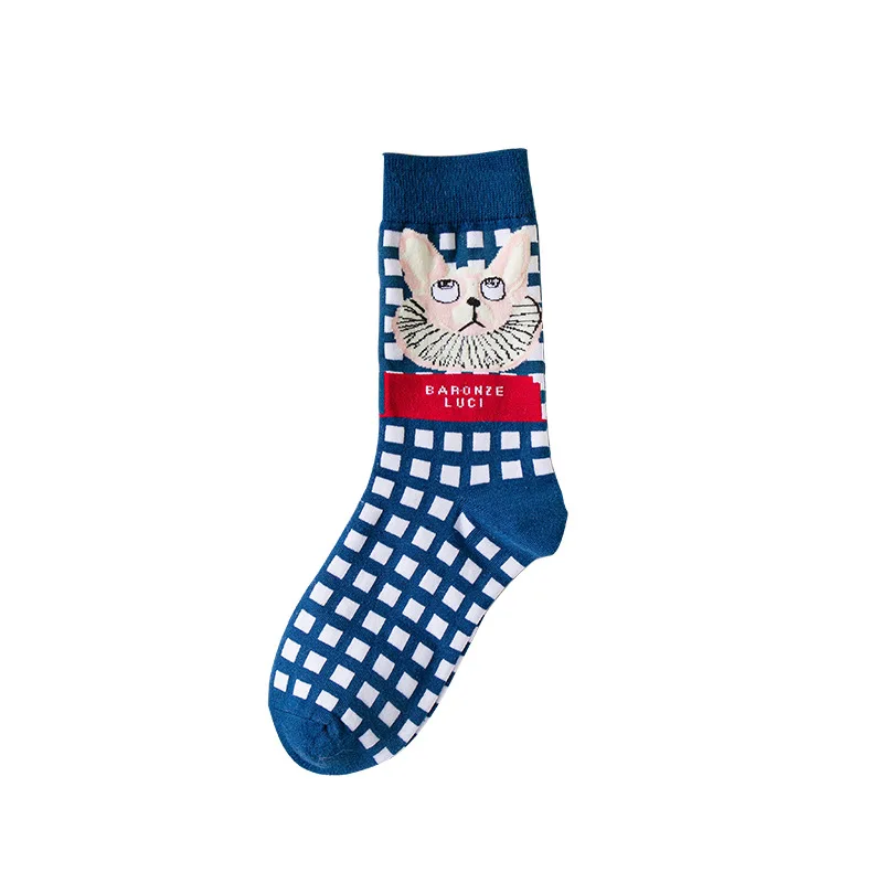 New and interesting trend personality socks women's mid-tube socks cat cartoon cute street 1 pair