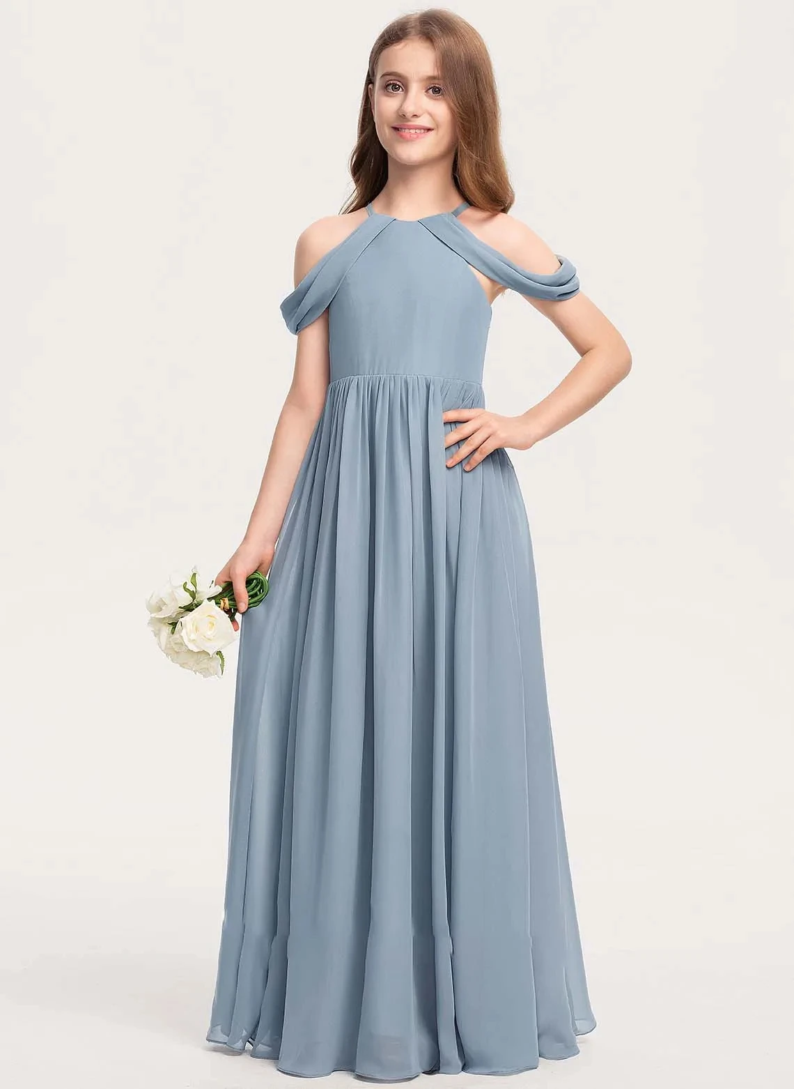 

YZYmanualroomA-line Cold Shoulder floor-length chiffon Bridesmaid dress/Wedding Party dress/Junior Bridesmaid dress/Customizable