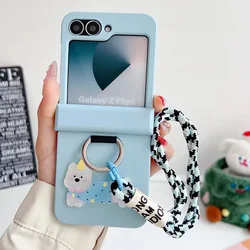 Cartoon Ring Wrist Strap Phone Case for Samsung Galaxy Z Flip 6 5 4 3 Flip6 Flip5 Flip4 Flip3 Hinge Protection Shockproof Cover