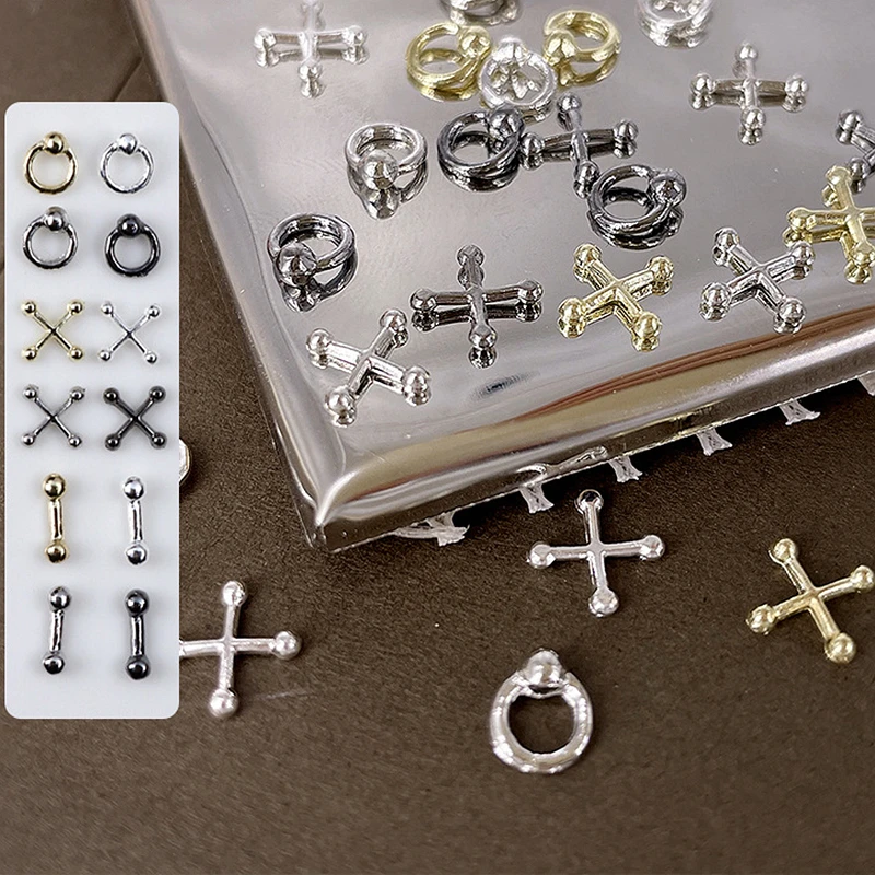 

20PCS Silver Gold Metallic Nail Art Accessories Cross Ring Parts For Manicure Punk Nails Decoration Design Supplies Material