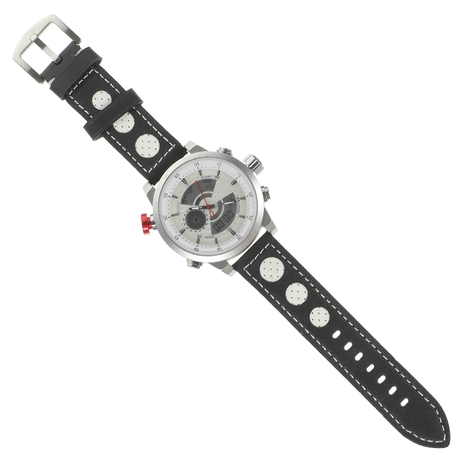 

Мужские кварцевые наручные часы с двойным дисплеем, белый сплав, ремешок из искусственной кожи, Япония 2035, цифровые, аналоговые, водонепроницаемые, повседневные, деловые