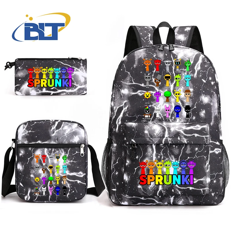 All Dandy's world Sprunki toys printed student school bag set kids backpack shoulder bag pencil case 3-piece set for children