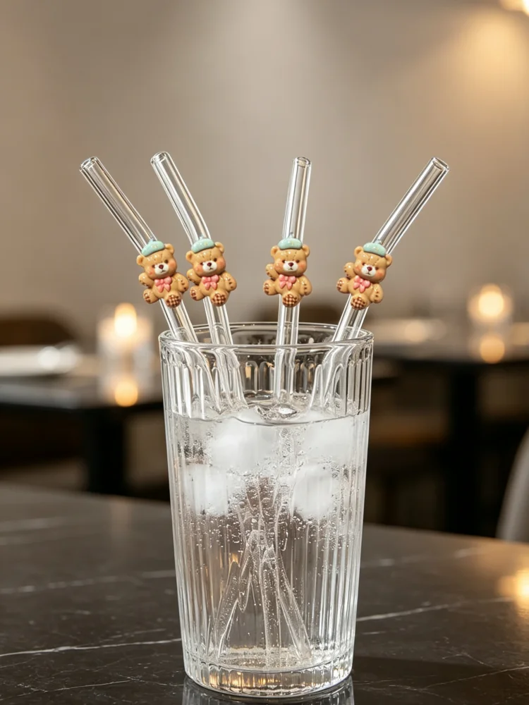 4PCS Bear Decor Curved Straw, Wedding Table Accent, Romantic & Holiday Presents, Valentine, Wedding, Halloween, Christmas