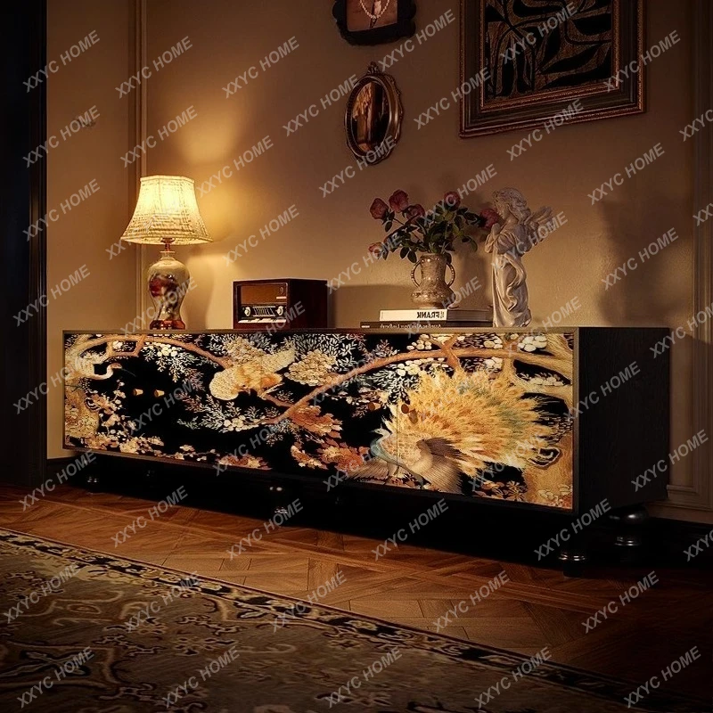 Black gold peacock solid wood TV cabinet household living room storage storage cabinet bedroom integrated vertical cabinet