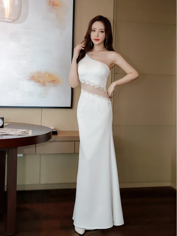 Highendeveningdresss민소매 슬림 핏 싱글 숄더 롱 피쉬테일 노블레바켓카 모델, 템퍼러먼트 섹스 슬리밍 드레스