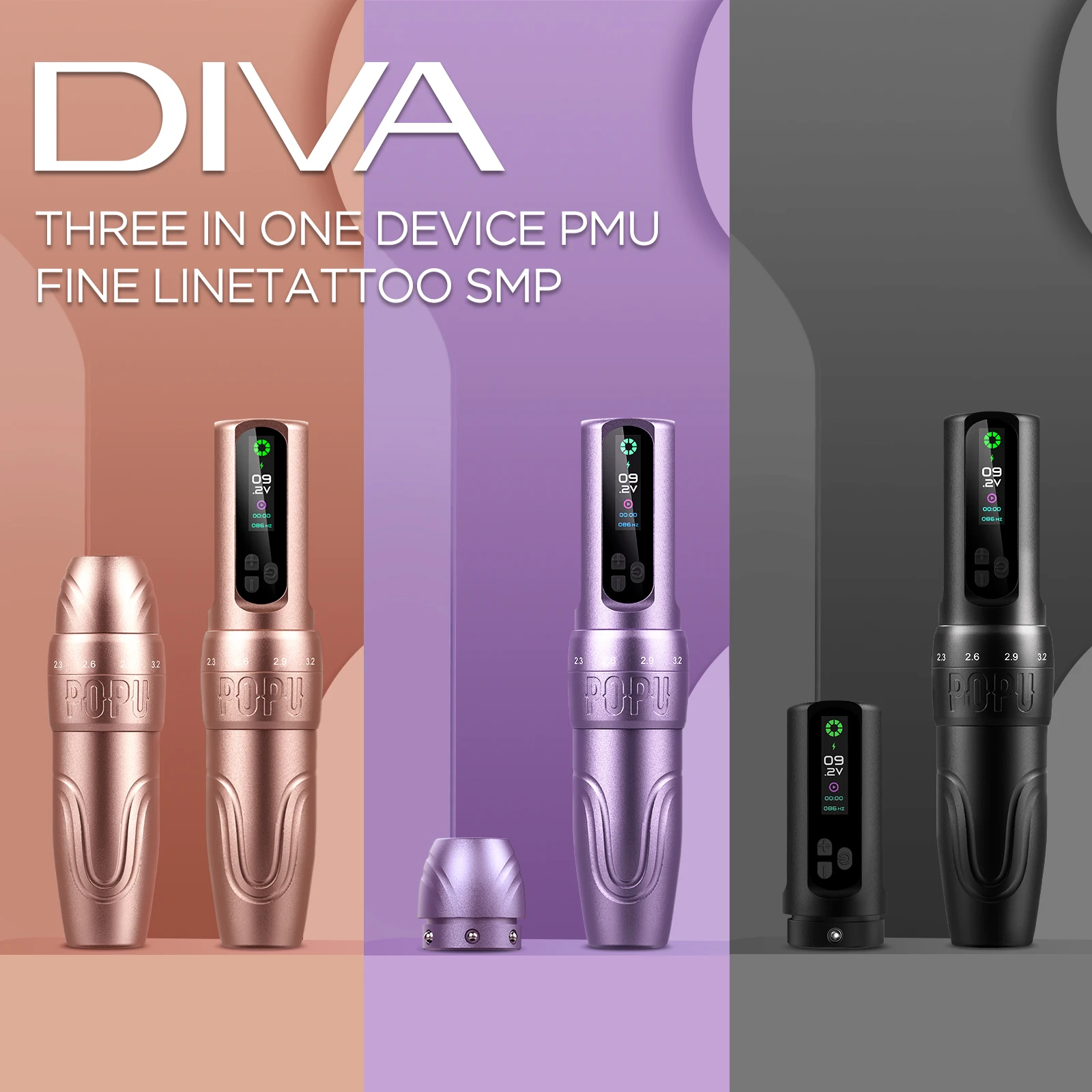 

POPU DIVA Permanent Makeup Wireless Battery Tattoo Pen Machine Adjustable Strokes for PMU & SMP OLED Digital Display Power Pack