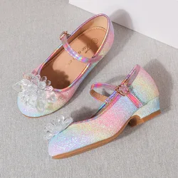 Girls Sandals Rhinestone Butterfly Latin Dance Kids Shoes Children High Heel Princess Shoes Glitter Leather Party Dress Wedding