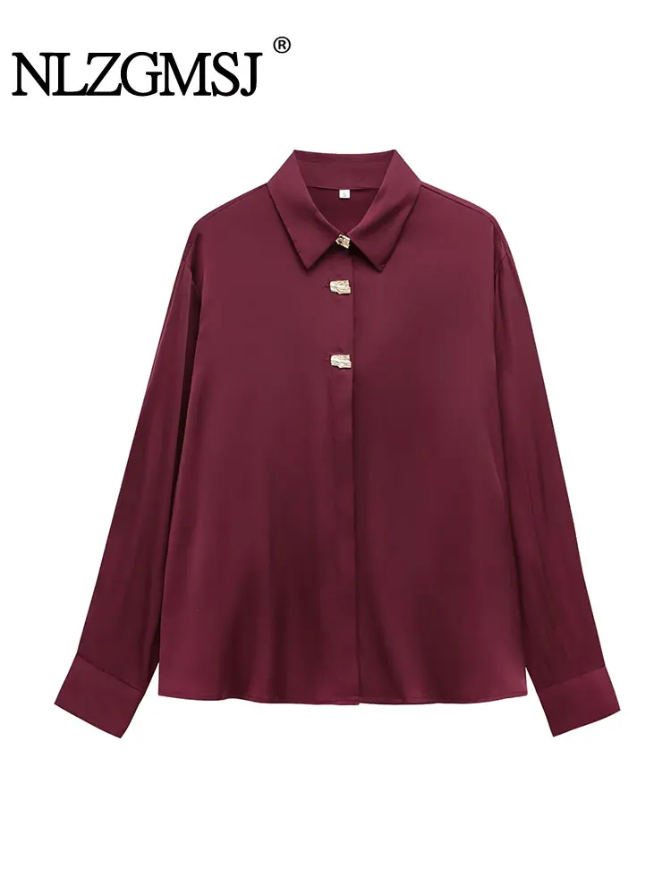 TRAF 2025 Golden Button Shirt Woman Solid Short Tops Shirts for Women Long Sleeve Women's Casual Shirt Loose Blouses Top