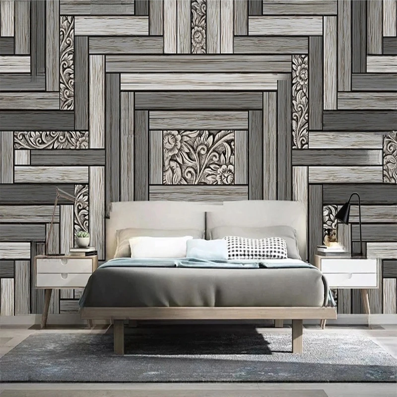 Wallpaper Mural Dinding Gaya Nordik Kustom Efek Panel Kayu Vintage untuk Ruang Tamu Kamar Tidur Dekorasi Rumah Seni Dinding Latar Belakang