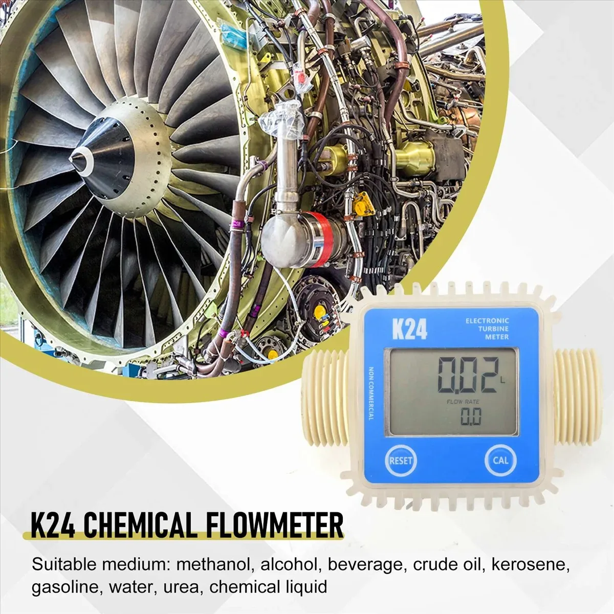 Digital K24 Turbine Diesel Oil Fuel Flow Meter Gauge LCD Fuel Flow Meter Chemicals Water Sea Liquid Flow Meters Measuring Tools