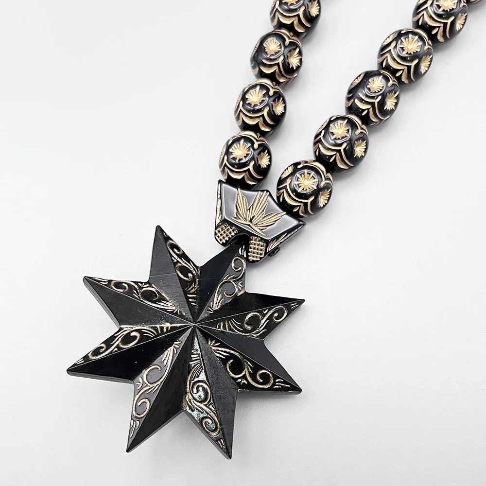 Picture 6: GS155 Octagonal Star Resin DIY Decoration Exquisite Black Gold Beads 3D Concave Pattern Decoration With Meditation Car Pendants