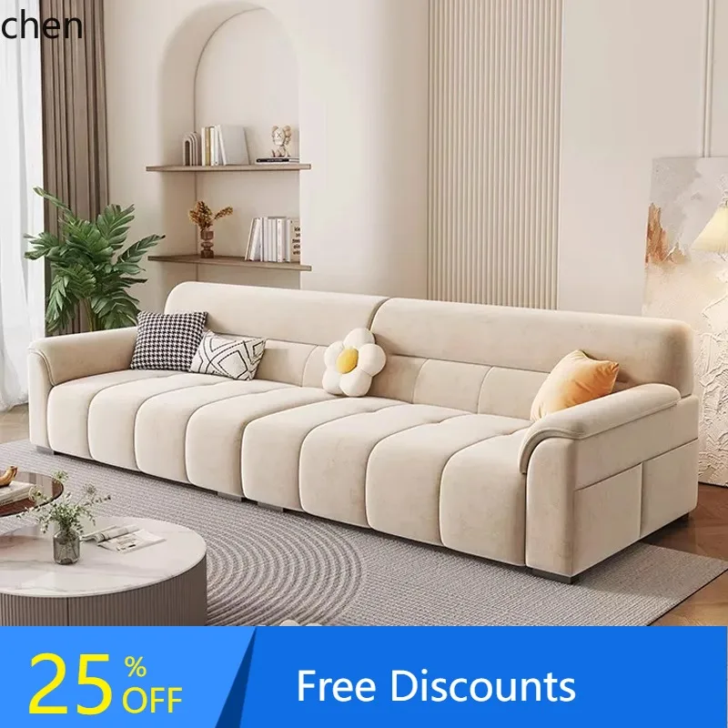 

X1 flannel sofa cat claw leather art living room small apartment modern very simple straight row three-person sofa