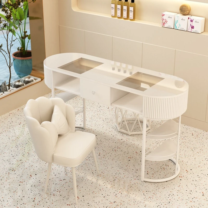 

economical glass manicure table Cream wind single light luxury simple manicure table white Japanese mesa para uñas Furniture