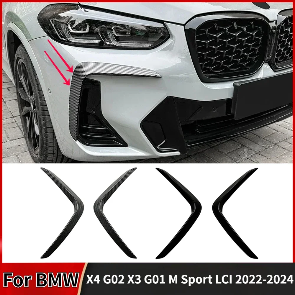 

For BMW X4 G02 X3 G01 M Sport LCI 2022-2024 Car Front Lights Frames Cover Bumper Trim Spoiler Body Kits Gloss Black Carbon Look